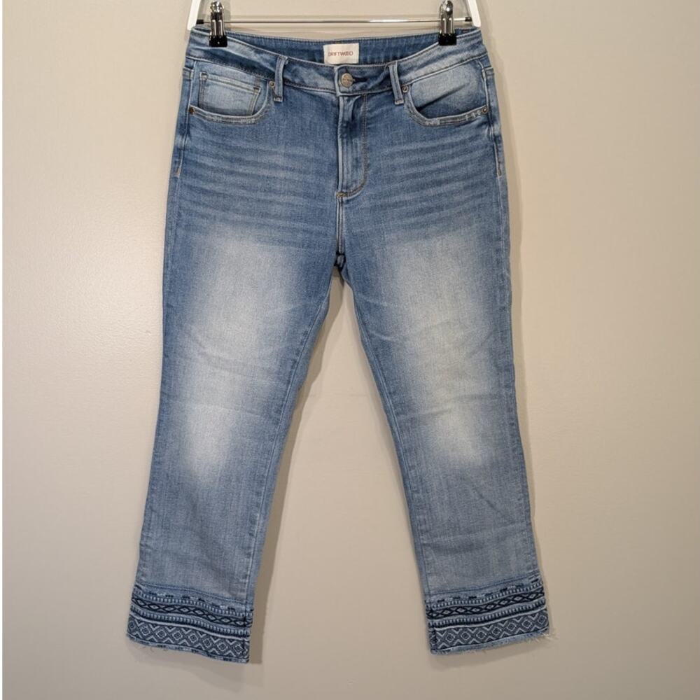 Driftwood Collette Cropped Jeans Geometric Embroidery Boho Cottagecore Size 29